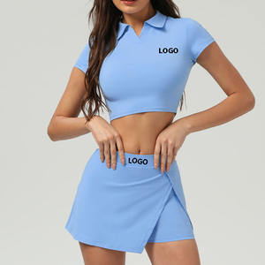 Logo personalizzato all'ingrosso donna allenamento 2 pz Set colletto a POLO Crop manica corta 2 in 1 gonna a fessura tuta da Golf con tasca - Product Image 1