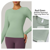 Ensembles de yoga pour femmes à manches longues, respirants, antibactériens, séchage rapide, couleur personnalisée, logo frontal, haut de sport pour la course en extérieur