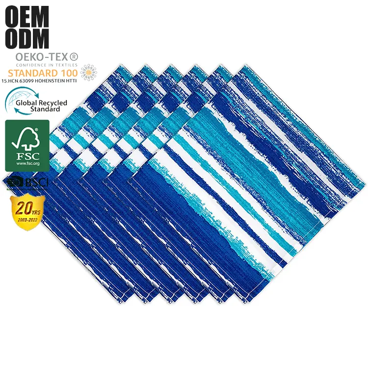 6 adet/takım 18x18 "özel tasarım OEM ODM yıkanabilir mavi % 100% polyester açık peçeteler düğün parti otel