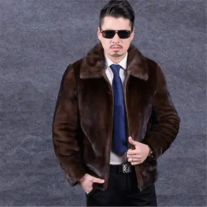 YQ249送料無料新しいスタイル冬暖かい茶色人工ミンク毛皮本物の毛皮メンズ用コート