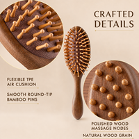 Brosse à cheveux double face en bois avec coussinets en bambou, peigne de massage du cuir chevelu, brosse démêlante en bois naturel, logo personnalisé, fourniture OEM