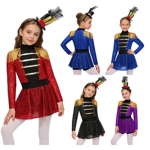 Conjunto de disfraz de circo Ringmaster para niñas de 6 a 16 años, mono con mini sombrero de copa y diadema de plumas para cosplay, disfraces y actuaciones. - Product Image 1