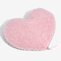 Logo personnalisé rose en forme de coeur fermeture éclair moelleux Teddy tissu cosmétique maquillage maquillage trousse de toilette lavage pochette de voyage