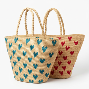 Sac à bandoulière bohème fait main en paille pour femme, motif cœur, fourre-tout tressé à double anse, ouverture supérieure, idéal printemps-été - Product Image 2