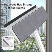 Outil de nettoyage de vitres 2-en-1 écologique pour usage humide et sec avec poignée en plastique à mailles extensible, raclette et ventouse