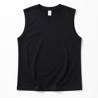 03D 230GSM Kaos Tank Top Tanpa Lengan Unisex Katun Kerah Bulat Longgar untuk Gym Kasual Polos Custom Logo Grosir