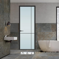 Porte française en aluminium brossé, double entrée, seuil zéro, rupture de pont thermique, verre isolant, porte intérieure pour appartement et salle de bain