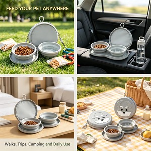 Écologique Mignon Voyage Pliable Silicone Chien Bol D'eau 2 Pièces Portable Ensemble Zipper Sac Nouveauté Conception Portable Pet Voyage - Product Image 5