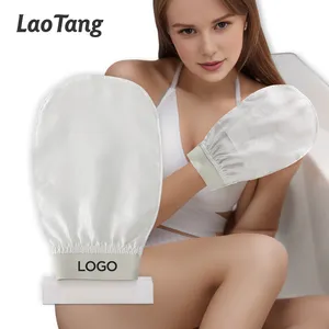 2024 Neuankömmlinge individuelles Logo 100 % rohe Seide Bad Peeling Handschuh Körperpeeling koreanische Mitt Hautpflege Peeling für Körper Gesicht