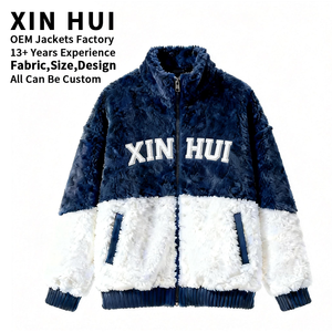 Chaqueta de Forro Polar Sherpa para Hombre, con Cierre de Cremallera, Diseño de Bloques de Color en Contraste, con Logotipo Personalizado, de Piel Sintética Gruesa y Afelpada, para Invierno, Estilo Urbano - Product Image 1