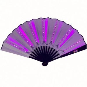 Blank 33cm Design LED Carved Music Folk Art Bamboo Hand Fan Folding <b>Light</b> up for Dancing Party - Product Image 4