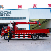 Grue à flèche droite hydraulique Dongfeng 8t avec benne de chargement, grue de camionnette certifiée CE