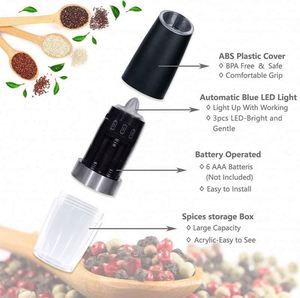 Black <b>Pepper</b> Mill <b>Grinder</b> Set Spice Jar Automatic Electric Lithium Battery Gravity Salt and <b>Pepper</b> <b>Grinder</b> with Blue Light - Product Image 4
