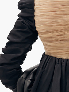 OEM Ultimo Disegno Delle Parti Superiori Delle Signore Ufficio Camicia A Maniche Lunghe Casuale Fanny <span class=keywords><strong>tulle</strong></span> E Raso-Back Crepe Peplum <span class=keywords><strong>Camicetta</strong></span> Delle Donne - Product Image 3