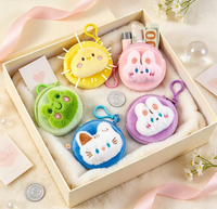 Porte-monnaie en peluche 3D motif animal de dessin animé, mini sac de rangement portable à fermeture éclair, mignon porte-clés en peluche, breloque de sac pour pièces de monnaie et petits accessoires