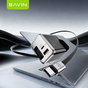 Chargeur mural intelligent rapide à double port BAVIN <span class=keywords><strong>Telephone</strong></span> <span class=keywords><strong>Portable</strong></span> PC2085E 45W avec câble de charge rétractable de 70 cm - Product Image 1