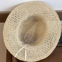 Topi Jerami Panama Vintage Model Datar Berlubang, Cetak Sablon, Unisex, Liburan Musim Panas di Tepi Laut, Gaya Koboi Barat, Pelindung Matahari, Ukuran Kepala 56-58CM