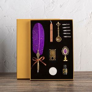 Hot Sale Pen Set Vintage Sprinkling Gold Feather Pen Student Calligraphy Writing Dip Pen Birthday Gift 5 Nib Quill - Product Image 4