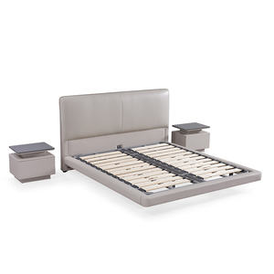 Кожаная кровать-облако с интегрированной LED-подсветкой, скрытым хранением, в итальянском стиле, для современной спальни, с обивкой - Product Image 4