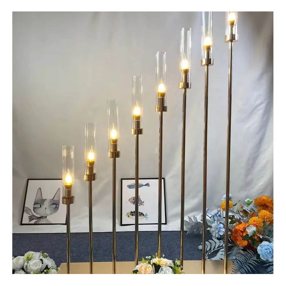 Decoraciones DE BODA candelabros de metal de oro alto 8 brazos portavelas centro de mesa para bodas