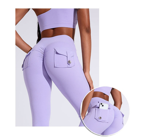 Pantalon de yoga évasé cargo 24 couleurs pour femme, taille haute, effet push-up, avec poches, idéal pour la gym et le fitness - Product Image 5