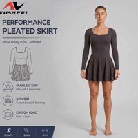 Robe de tennis personnalisable à manches longues gris anthracite, jupe mini évasée sans coutures à col carré pour le yoga et la gym, vêtements de sport respirants