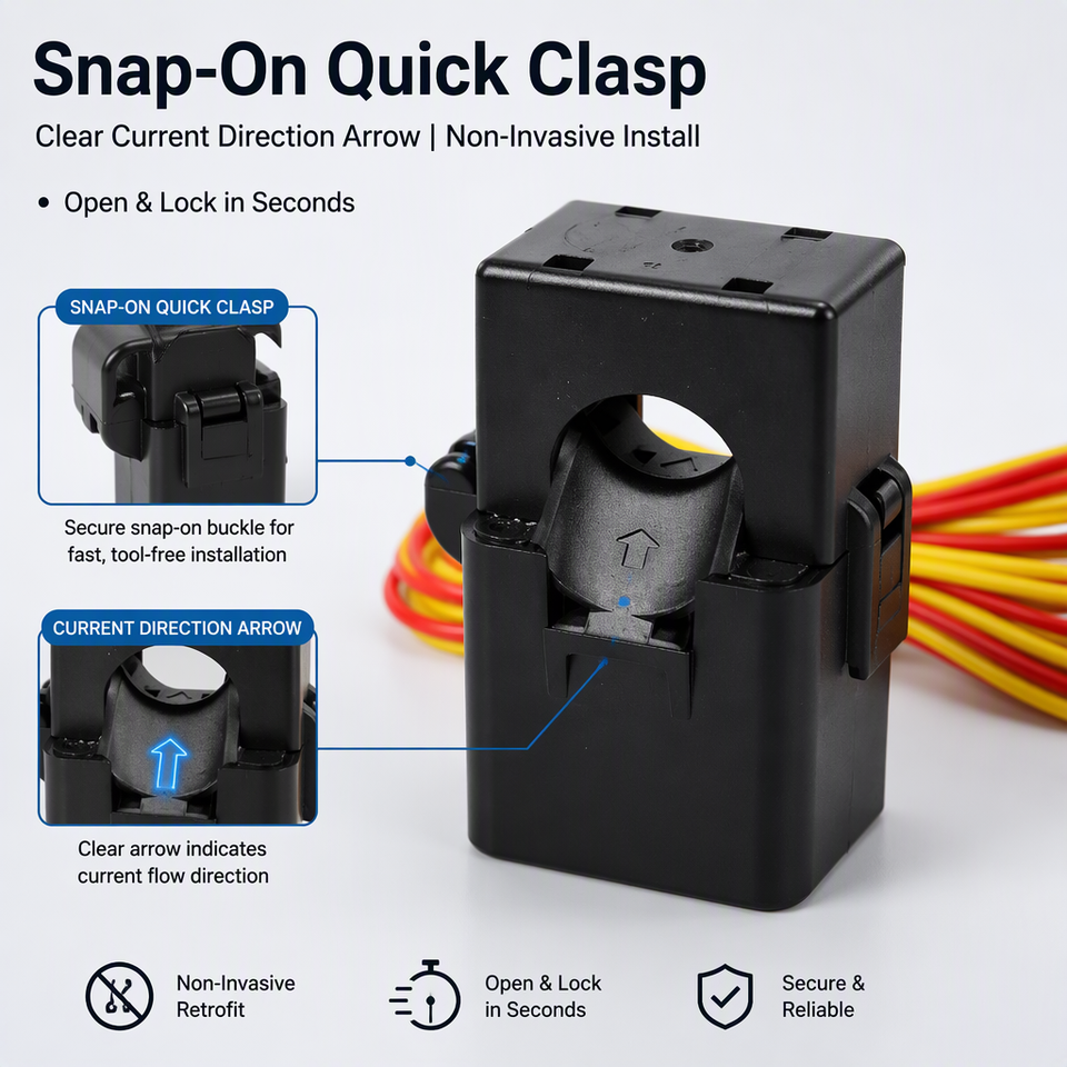 Snap-On Quick Clasp Split Core Current Transformer, Non-Invasive Clamp ...