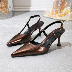 Elegant Women Metallic Bronze Slingback Pumps Pointed Toe Adjustable Rear Buckle Strap Sleek Kitten Heel Dress <b>Shoes</b> - Product Image 2