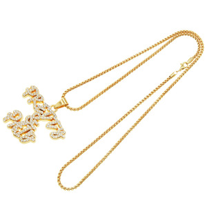 Collar con colgante de letra 'Pretty and Paid' chapado en oro con incrustaciones de diamantes de imitación, joyería de aleación estilo Hip Hop para hombre y mujer, al por mayor - Product Image 5