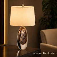 Lampe de table en verre d'art moderne avec abat-jour en tissu E27, lampe de chevet, décoration d'intérieur de luxe pour chambre à coucher, salon, hôtel