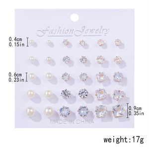 ต่างหูแฟชั่นแบบติดหู 15 คู่ คละแบบ มุกและเพทาย โลหะผสมสังกะสี ผลิตในจีน - Product Image 4