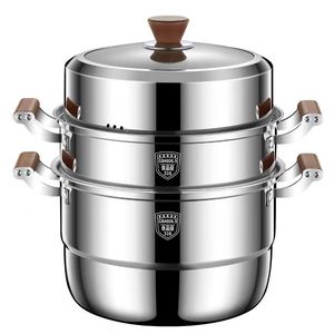 316 Stainless Steel <b>Steamer</b> 3 Layer With Wooden Handle Food Grade Deep Pot For Household Cooking - Product Image 2