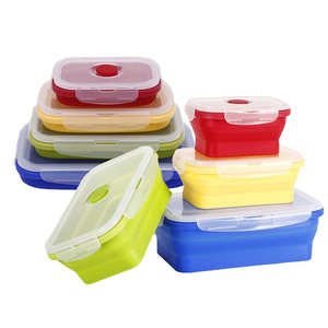 <strong>Collapsible</strong> Silicone Food Storage <strong>Container</strong> Foldable Meal Prep Lunch Box <strong>Containers</strong> Colorful Bento with Airtight Lids - Product Image 1