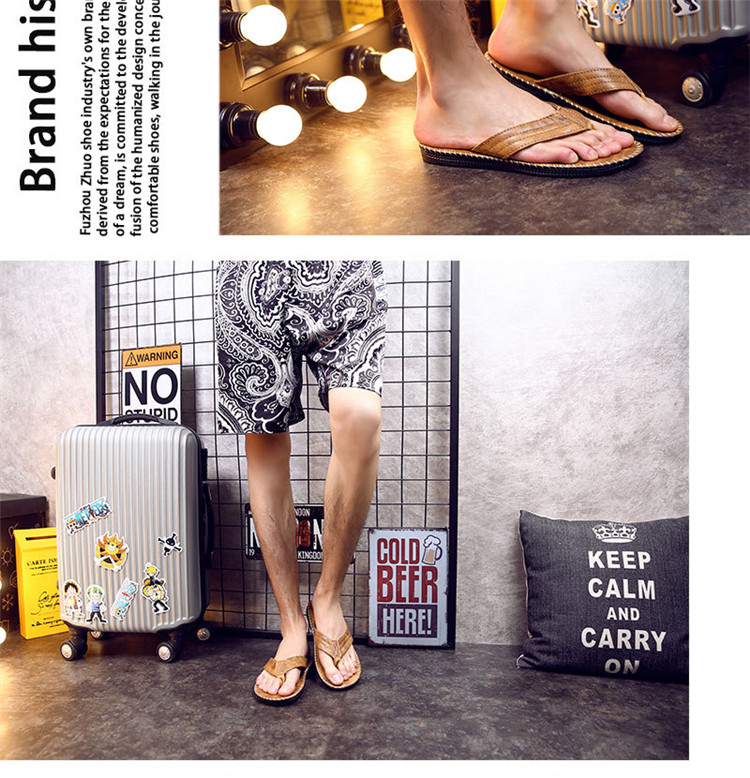Summer Flat Men Sandals Shoes Breathable Beach Slippers Casual Shoes Non-slip PU Leather Flip Flops