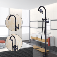 Robinet de douche pour baignoire sur pied noir avec mitigeur monocommande, cartouche céramique, finition bronze
