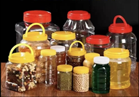 Pot de conservation alimentaire cylindrique en plastique PET écologique de 200 ml à 1,5 L avec couvercle à poignée, design rond et plat PB-101 NO pour flocons d'avoine, bonbons, noix