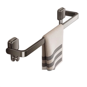 Porte-serviettes à ventouse, sans perçage pour salle de bain, barre pliable, rangement, support mural pour salle de bain, nouveau style en aluminium spatial - Product Image 4