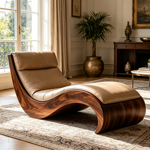 Chaise longue en cuir de luxe de forme ondulée pour salon et chambre à coucher - Product Image 1