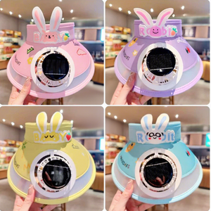 Casquette <span class=keywords><strong>Pare</strong></span>-<span class=keywords><strong>Soleil</strong></span> pour Enfants avec Ventilateur Solaire et Chargement USB, Chapeau Rafraîchissant Anti-UV Motif Lapin Mignon pour l'Été des Enfants - Product Image 2