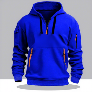 Sudadera con capucha negra para hombre con cremallera, cremalleras amarillas neón, 100% algodón polar, cortavientos, ecológica, estilo casual urbano - Product Image 4