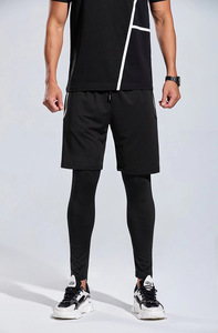 Ensemble de leggings de sport décontractés pour hommes, en toile non tissée, séchage rapide, respirant, avec cordon de serrage, shorts courts, service OEM - Product Image 4