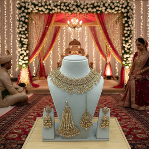 Royal White Alloy Ethnic Pearl Kundan Bridal <b>Set</b> Heavy Gold Plated Choker Handcrafted Engagement Wedding Anniversary Party Gift - Product Image 3