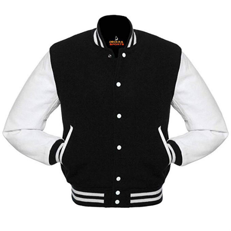 Oem Custom Logo Patchwork Plain Pu Leather Sleeve Wool Jacket Blend Brown Outerwear Baseball Men Varsity Jacket 