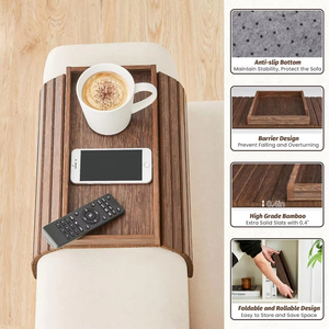 Plateau de canapé portable en bambou à un seul niveau avec support de rangement pliable et porte-gobelet pour <span class=keywords><strong>la</strong></span> vaisselle, les aliments et les outils de salon - Product Image 6