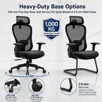Chaise de bureau ergonomique moderne à dossier haut en maille avec base à roulettes, support lombaire réglable, pivotant à 360 degrés et vérin à gaz pour salle de conférence