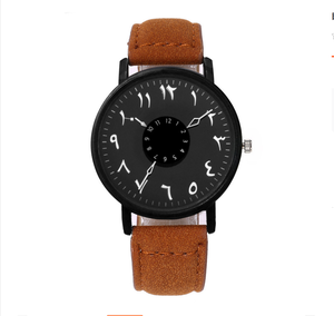 Vecchio orologio al quarzo con quadrante arabico con cinturino in pelle orologio da polso da uomo - Product Image 3