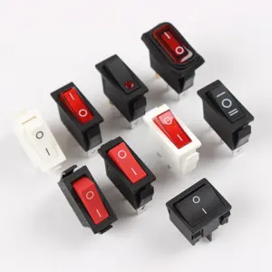 KCD3 Rocker arm switch three-legged with light two-legged black solid red cover boat type switch