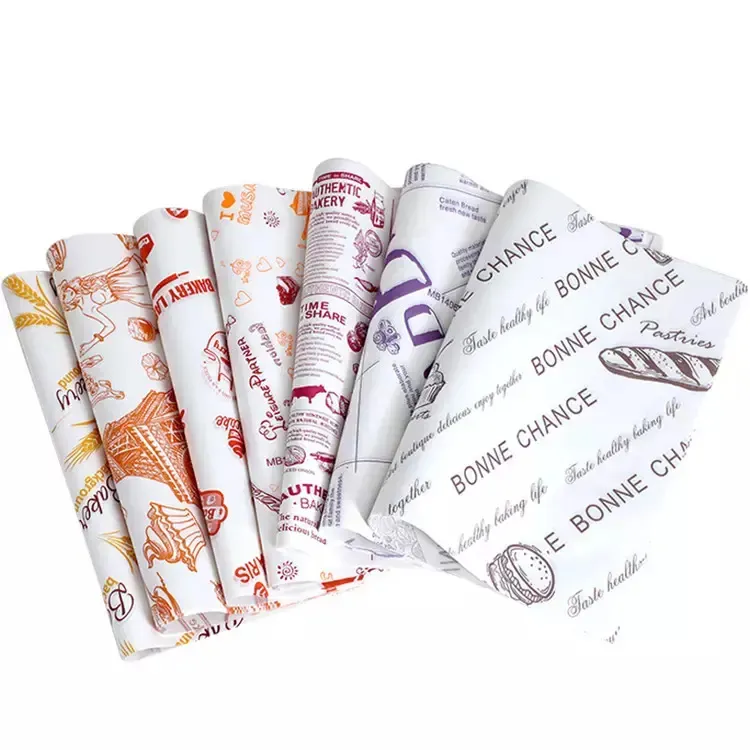 Wholesale Customized Printed Logo and Size Food packaging Grade burger wax paper Greaseproof Wrapping Coated Paper