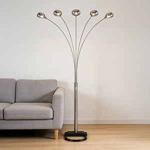 Lampe sur pied moderne et créative 4888SN à 5 arcs, design contemporain, corps de lampe en métal, abat-jour en forme de paon, utilisation en chambre à coucher, salon, LED chaude - Product Image 6