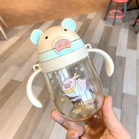 Gourde d'apprentissage pour enfants à motif de dessin animé avec paille, 0,35 L, en plastique, portable, pour la rentrée scolaire